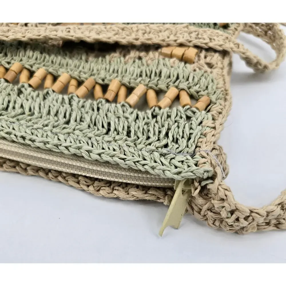 St. John’s Bay 90s Woven Straw Crossbody Bag Beaded Accents Indie‎ Boho Festival